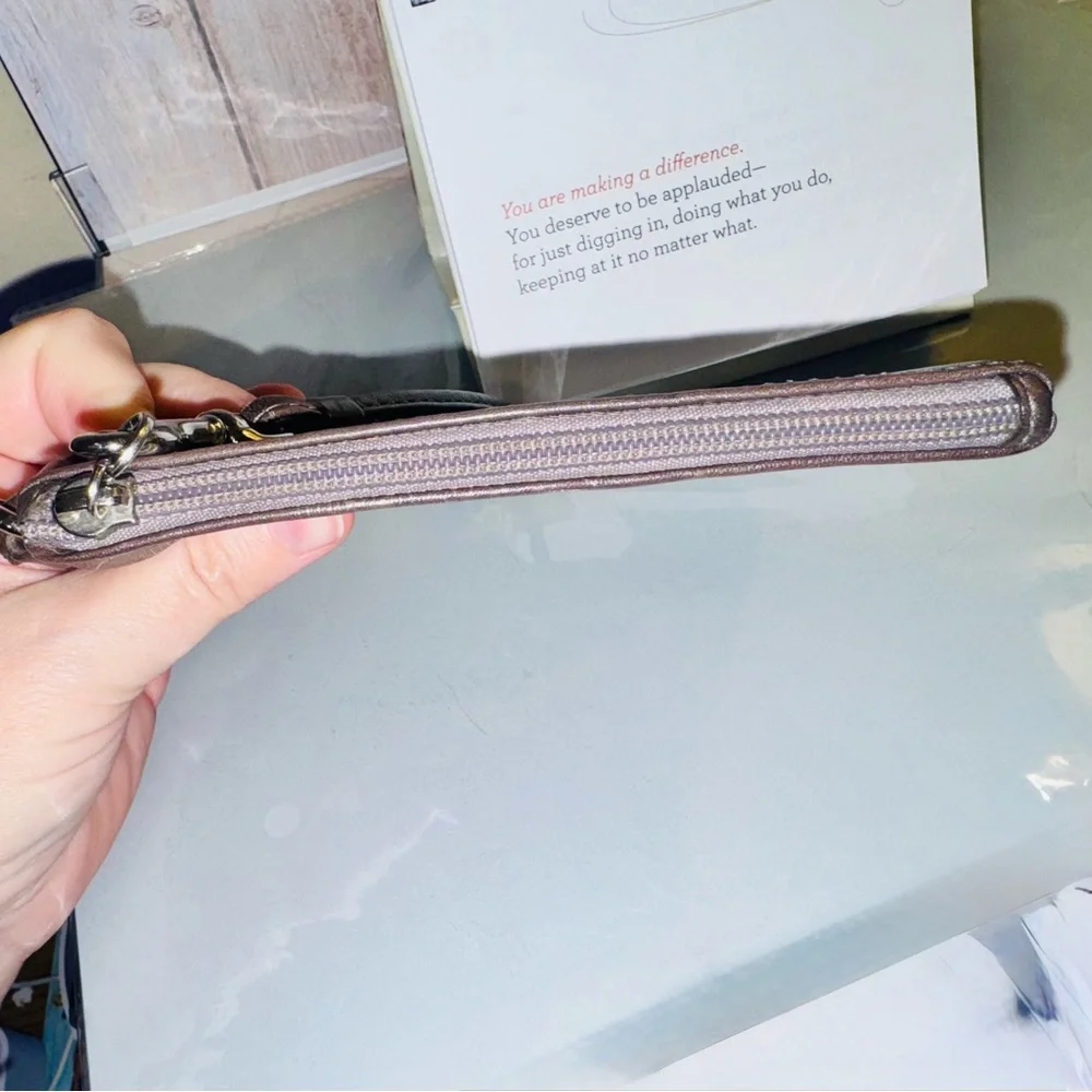 Coach Hematite Grey Floral script Wristlet Pouch RARE - EUC serial #43785